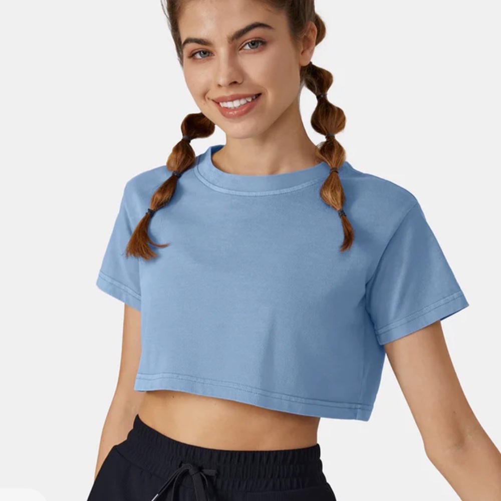 NWT Round Neck Short Sleeve Cropped Relaxed T-Shirt in Frozen Fjord